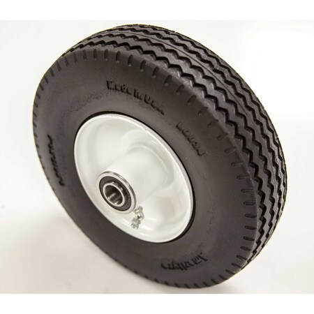 Amerityre 2.8 x 2.5-4 solid, zig zag tread, non-marking, 4" white steel rim, 3.00" center hub, 5/8" bearing 11-2802504-BZ-C300-58